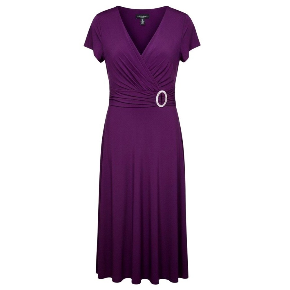 R&M Richards Purple Faux Wrap Dress Rhinestone Buckle Plus Size 20W Short Sleeve